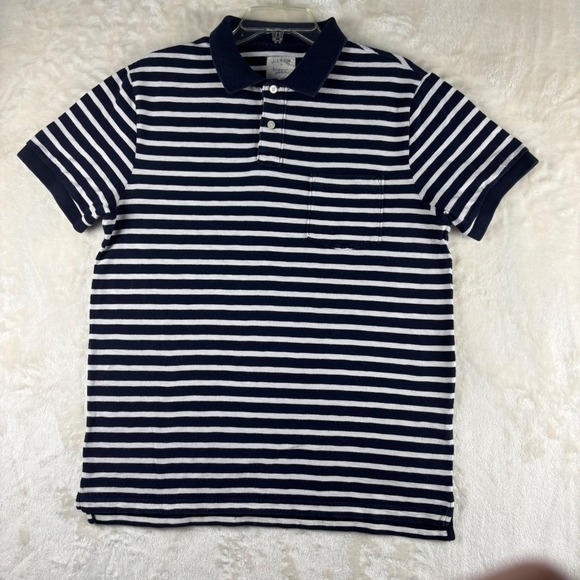 J. Crew Other - J Crew Mens M Navy White Stripe Short Sleeve Polo Shirt Cotton Jersey Golf